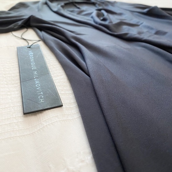 NWT VERONIQUE MILJKOVITCH GREY STRETCH COWL NECK 314 SLEEVES DRAPED DRESS - S - Picture 8 of 10